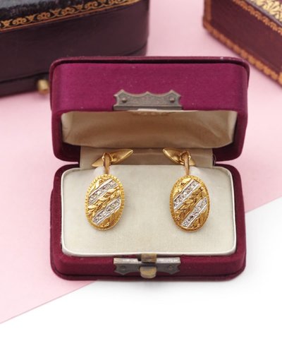 Jugendstil Manschettenknöpfe in Gold und Platin, Herren Manschettenknöpfe, Olivenblätter