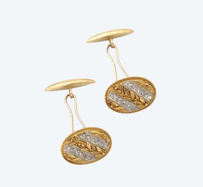 Jugendstil Manschettenknöpfe in Gold und Platin, Herren Manschettenknöpfe, Olivenblätter