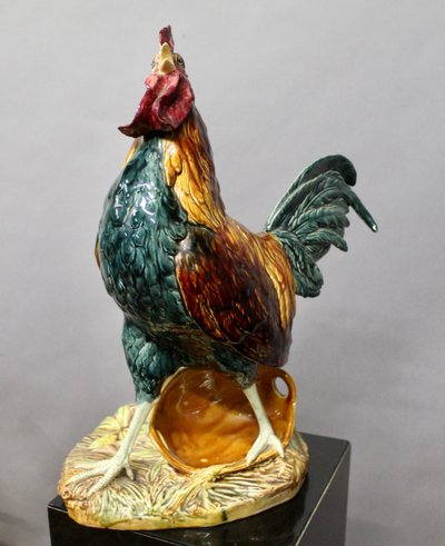 COQ en faience polychrome émaillée par Louis Robert Carrier Belleuse 55 cm de haut