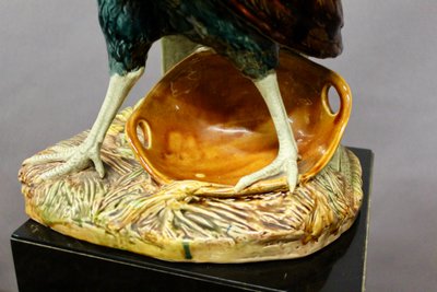 COQ en faience polychrome émaillée par Louis Robert Carrier Belleuse 55 cm de haut