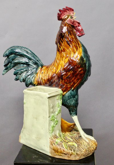 COQ en faience polychrome émaillée par Louis Robert Carrier Belleuse 55 cm de haut