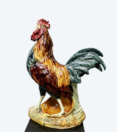 COQ en faience polychrome émaillée par Louis Robert Carrier Belleuse 55 cm de haut
