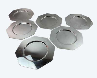 Octagonal presentation seats in silver-plated metal