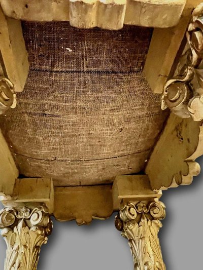 Importante Banquette Louis XIII – Bois Massif Doré, Tapisserie D’aubusson 17e Siècle