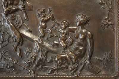 Grande placca in bronzo con scena satirica secondo Clodion, Thiébaut Frères XIX secolo