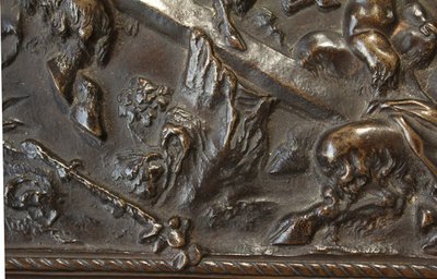 Grande placca in bronzo con scena satirica secondo Clodion, Thiébaut Frères XIX secolo