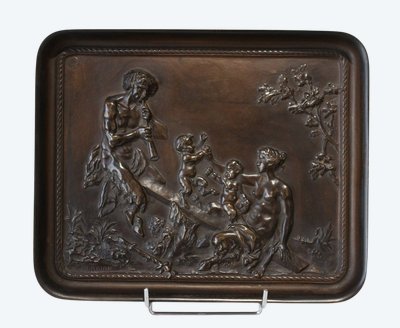 Grande placca in bronzo con scena satirica secondo Clodion, Thiébaut Frères XIX secolo