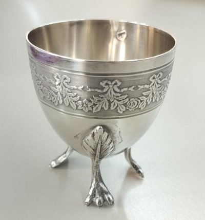 Portauovo in argento, marchio Minerva, XIX secolo