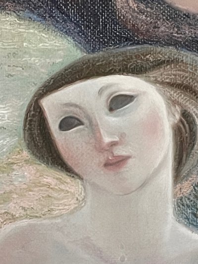 Magnifique huile sur toile signée Alfonso Arana, peintre americain, représentant des baigneuses.