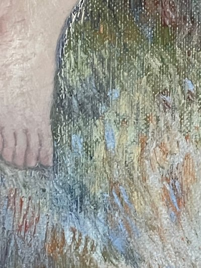 Magnifique huile sur toile signée Alfonso Arana, peintre americain, représentant des baigneuses.
