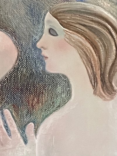 Magnifique huile sur toile signée Alfonso Arana, peintre americain, représentant des baigneuses.