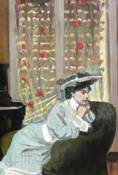 Auguste AUGLAY 1876-1920 Frau in ihrem Interieur sitzend, Gemälde, 1903, Impressionismus