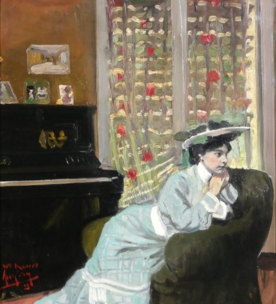 Auguste AUGLAY 1876-1920 Frau in ihrem Interieur sitzend, Gemälde, 1903, Impressionismus