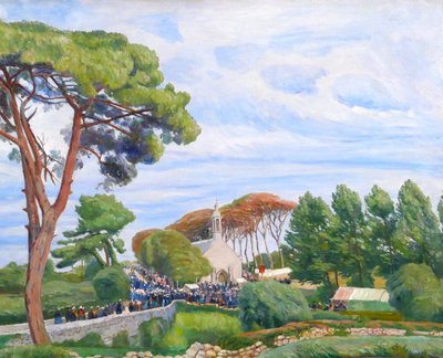 Edmond CHAMPON 1879-1963 Bretagne, Loctudy, scène de pardon, grand tableau 1911 paysage