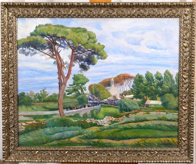Edmond CHAMPON 1879-1963 Bretagne, Loctudy, scène de pardon, grand tableau 1911 paysage