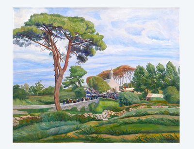 Edmond CHAMPON 1879-1963 Bretagne, Loctudy, scène de pardon, grand tableau 1911 paysage