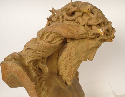 Busto scultoreo di Cristo coronato di spine J.-B. Clésinger terracotta 61 cm XIX secolo
