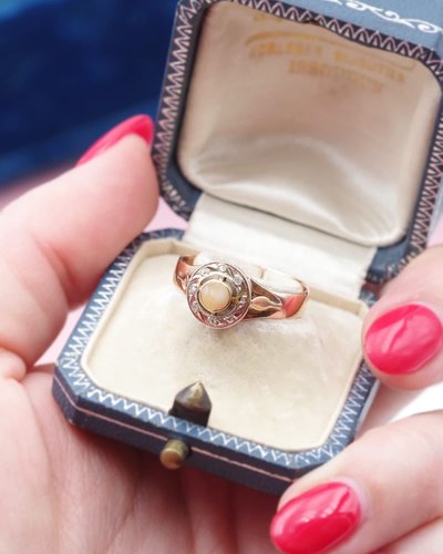 Bague souvenir dent de lait en or 18 karats et platine, bague dent de lait, bague ancienne