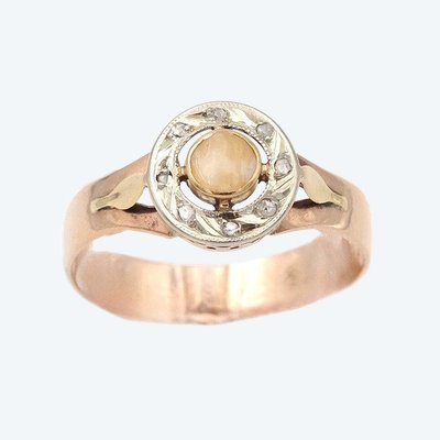 Bague souvenir dent de lait en or 18 karats et platine, bague dent de lait, bague ancienne