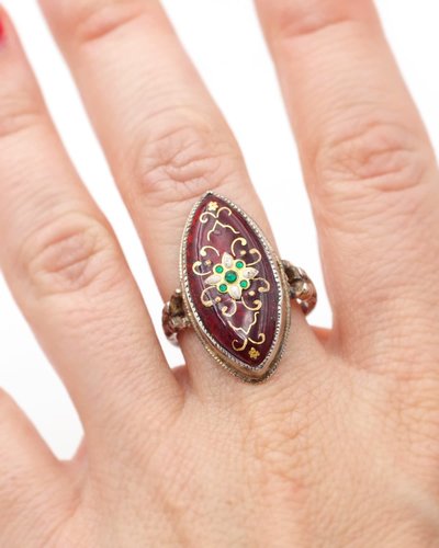 Bague marquise émail bressan en argent, Bague ancienne, bague régionale, bijou ancien régionaux