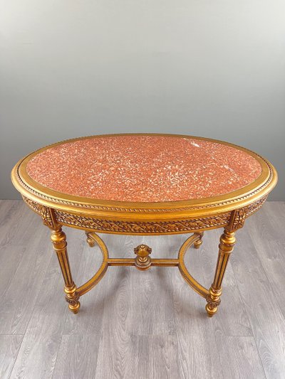 Louis XVI style oval table with marble top, 19th century