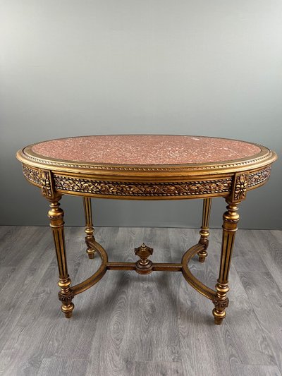 Louis XVI style oval table with marble top, 19th century