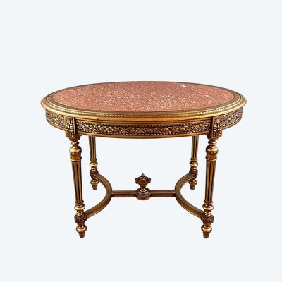 Louis XVI style oval table with marble top, 19th century
