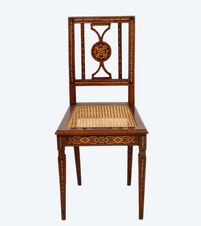 Chaise ancienne Louis XVI en bois précieux. Lombardie, XVIIIe siècle.