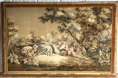 Coppia di arazzi di Aubusson raffiguranti due scene galanti Fine XIX