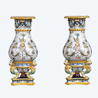 Paire de vases anciens signés "Ginori" 19ème siècle.