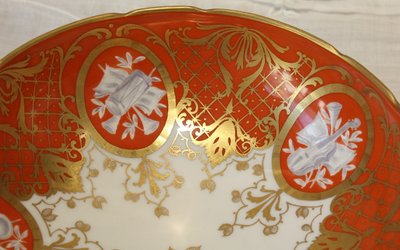 Porcelain footed bowl signed Le Tallec in Paris, Musical attributes, 20th century