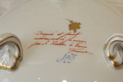 Porcelain footed bowl signed Le Tallec in Paris, Musical attributes, 20th century