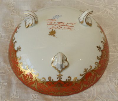 Porcelain footed bowl signed Le Tallec in Paris, Musical attributes, 20th century