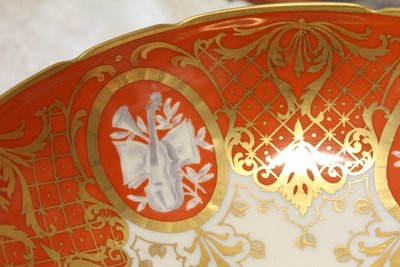 Porcelain footed bowl signed Le Tallec in Paris, Musical attributes, 20th century