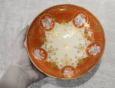 Porcelain footed bowl signed Le Tallec in Paris, Musical attributes, 20th century