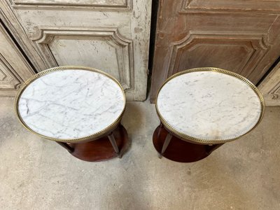 Pair of Louis XVI style mahogany bedside tables circa 1960