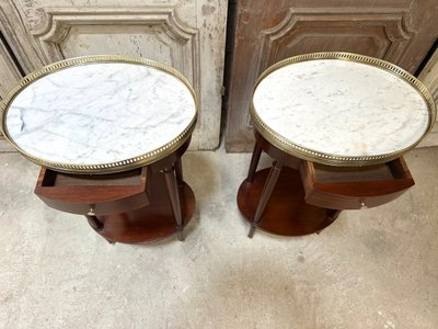 Pair of Louis XVI style mahogany bedside tables circa 1960