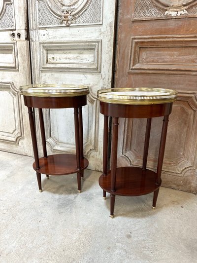 Pair of Louis XVI style mahogany bedside tables circa 1960