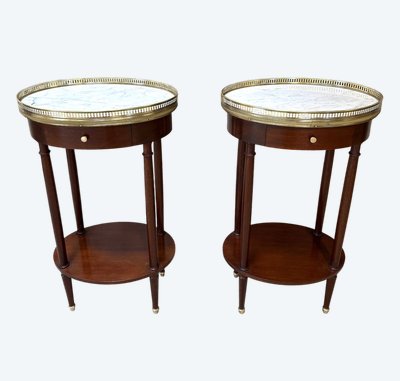 Pair of Louis XVI style mahogany bedside tables circa 1960