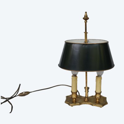 Lampada di transizione Luigi XV-Luigi XVI a 2 luci in bronzo a forma di bottiglia d'acqua calda, XX secolo