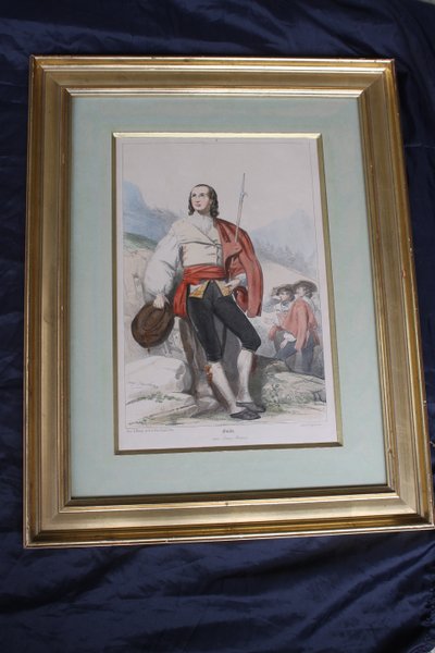 2 lithographies couleurs d'Eugène Déveria guide et lavandière à Eaux-Bonnes Pyrénées ép. 19ème
