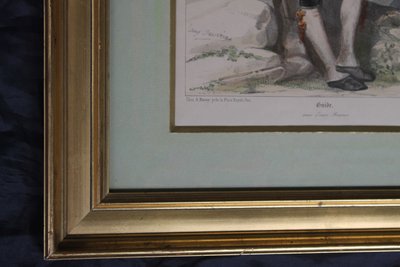 2 lithographies couleurs d'Eugène Déveria guide et lavandière à Eaux-Bonnes Pyrénées ép. 19ème