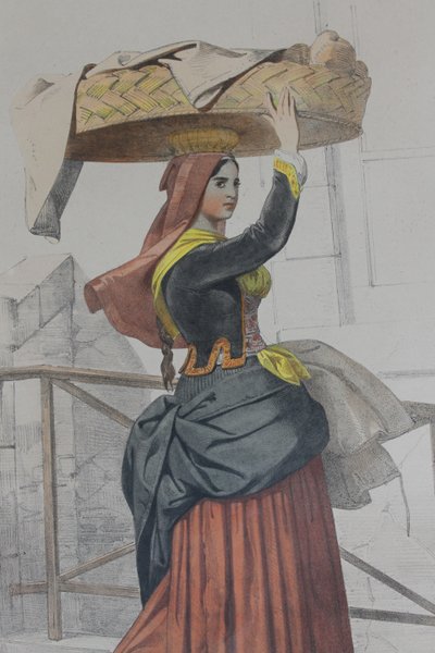 2 lithographies couleurs d'Eugène Déveria guide et lavandière à Eaux-Bonnes Pyrénées ép. 19ème