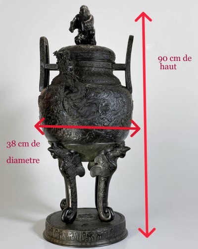 LARGE 90 CM VASE IN PAINTED SCULPTTED BRONZE MEÏJI PERIOD JAPAN 19th ( 1890 )