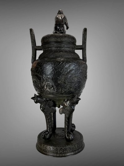 LARGE 90 CM VASE IN PAINTED SCULPTTED BRONZE MEÏJI PERIOD JAPAN 19th ( 1890 )