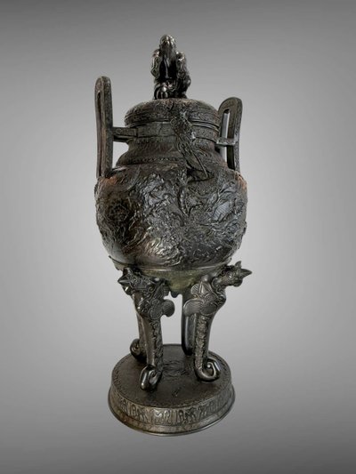 LARGE 90 CM VASE IN PAINTED SCULPTTED BRONZE MEÏJI PERIOD JAPAN 19th ( 1890 )
