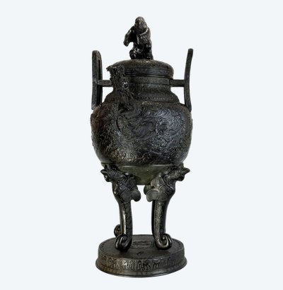 LARGE 90 CM VASE IN PAINTED SCULPTTED BRONZE MEÏJI PERIOD JAPAN 19th ( 1890 )