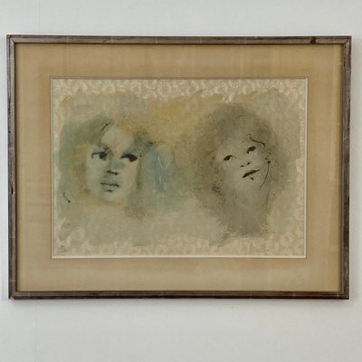 Leonor FINI due volti di bambini litografia
