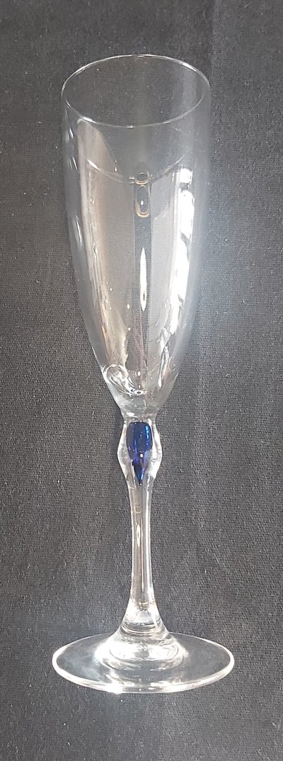 Set of crystal glasses, blue drop at the top of the leg.