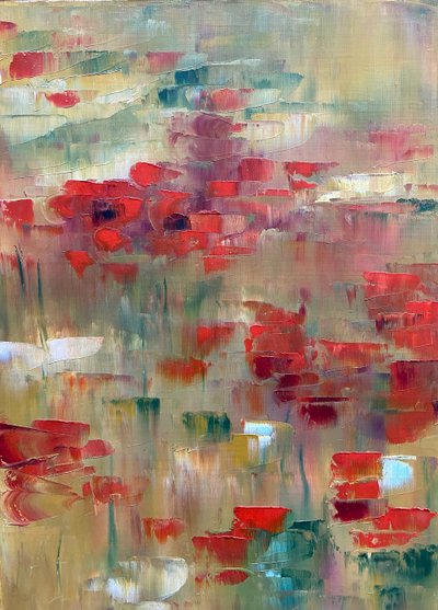"The field of poppies". Oil on canvas, 20th century. Patrick Waravka.